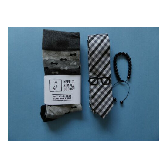 Keep it Simple Bow Tie Socks + Tropicalia Bracelet + Tie Bar + Black Gray Tie image {1}