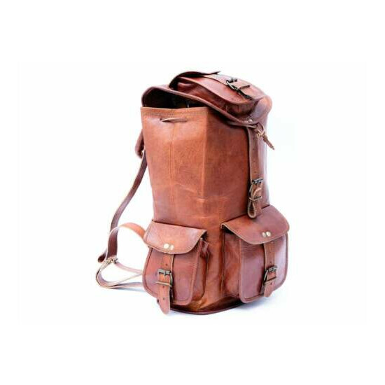 Real genuine Leather Men's Backpack Satchel Brown Vintage Bag laptop Rusksack image {3}