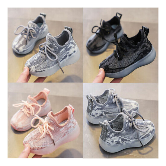 Kids Boy Girl Knitted Soft Lace Up Toddler Sneakers Sports Trainers Casual Shoes image {1}