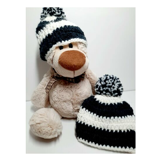 Handmade Crochet Baby Beanie - Dark Grey and Cream image {3}