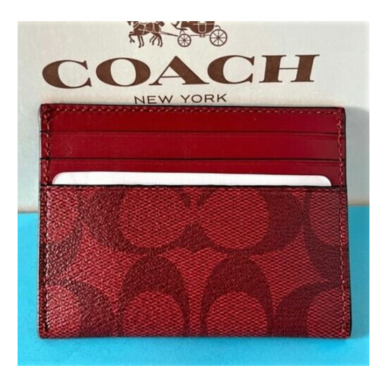COACH 'CC Signature' Men's Coated Canvas Slim ID Card Case Cherry Red **NWT** image {2}