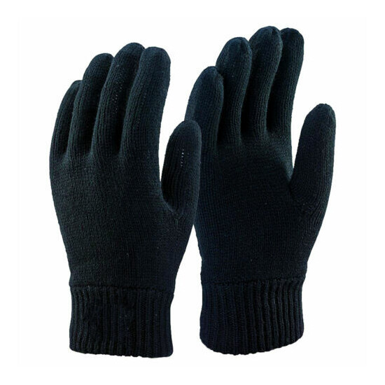 Mens Womens Winter Knit Thermal Insulated Warm Soft Cozy Lining Black Gloves Lot image {3}