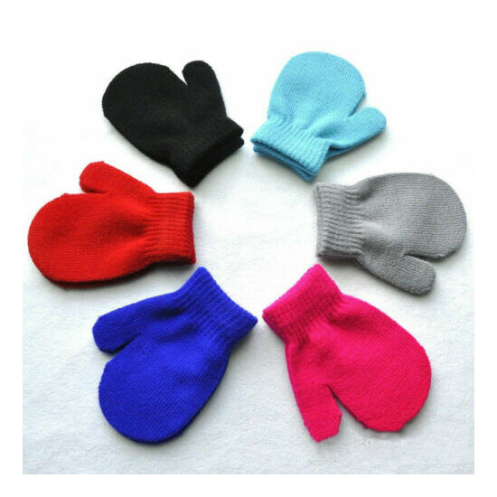 New Solid Soft Winter Warm Mitten Knitting Gloves For Age 2-5 Children Kids Baby image {1}