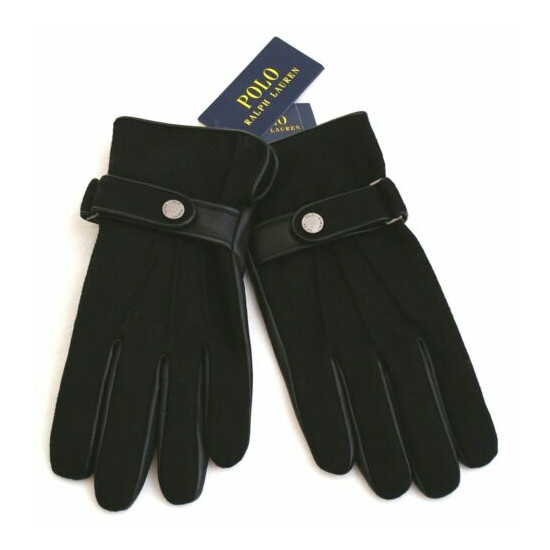Polo Ralph Lauren Black Hybrid Wool Blend & Leather Gloves Men's NWT image {1}
