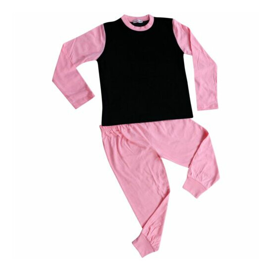 Kids Boys Girls Contrast Color Pjs Plain Stylish Pyjamas Set New Age 2-13 Years image {3}