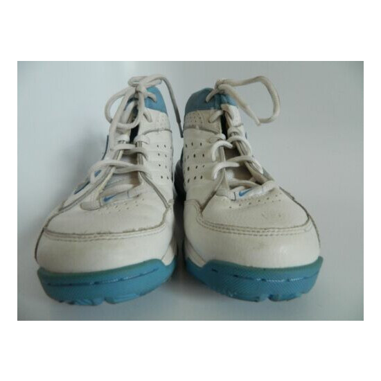 Girls Nike Uptempo High Top Sneakers Size 7Y White\Powder Blue Leather Nikeflex image {2}