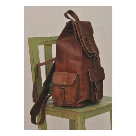 Men's Vintage Leather New Backpack Laptop Travel Shoulder Rucksack Bag image {2}