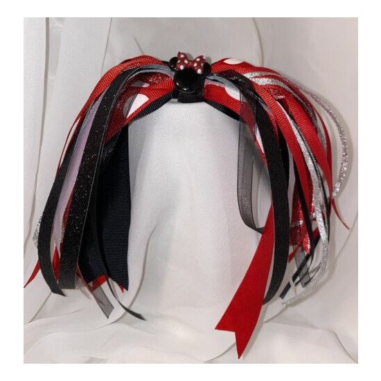Red, Black & White Minnie Mouse Icon Disney Ribbon Bow Ponytail Hair Streamer image {1}