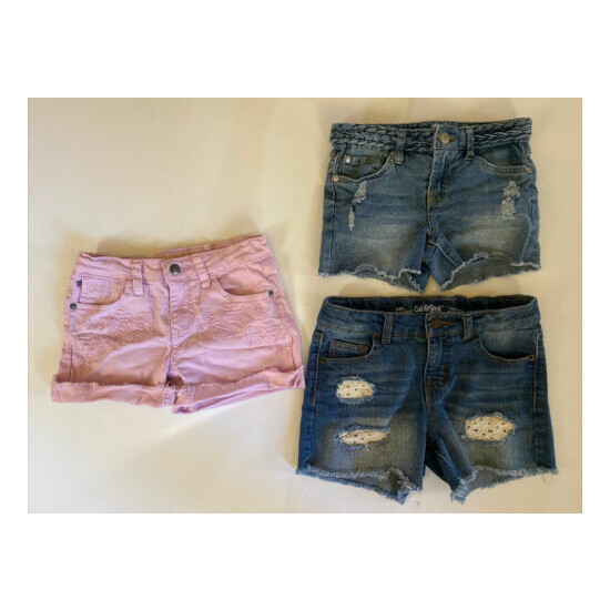 Lot of 3 Denim Jean Shorts Girls Sz 10 Vigoss 7 for All Mankind Pink Distressed image {1}