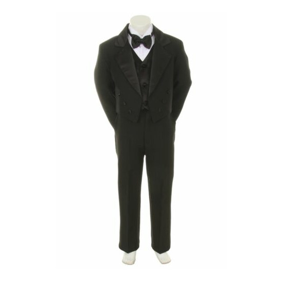 6PC Set Baby Toddler Kid Formal Wedding Black Boy Suit Tuxedo Tie 13 Color S-18 image {2}