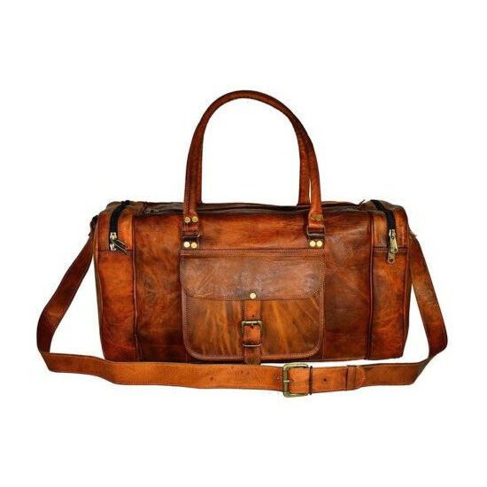 NEW Men 24" brown genuine goat leather duffel travel gym weekend overnight bag  image {1}