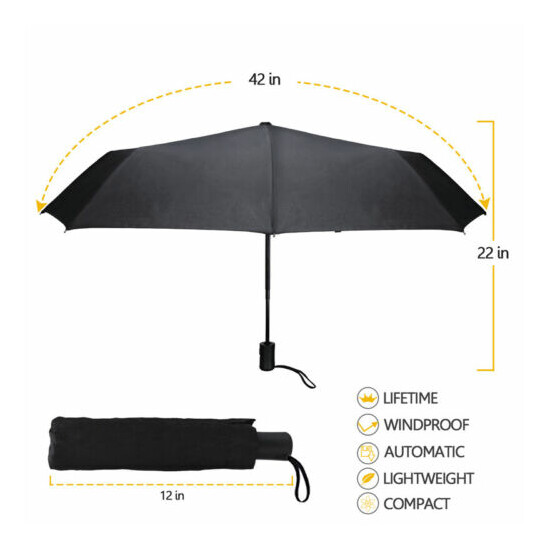 42" Automatic Umbrella Anti-UV Sun/Rain Windproof 3 Folding Compact Umbrella BLK image {3}