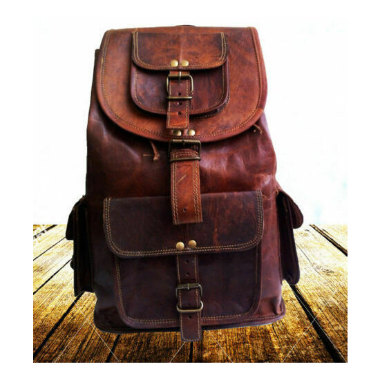 16" Leather Bag Real Backpack Travel Rucksack Handmade Laptop Men New image {4}