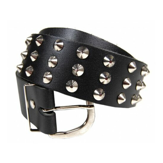 Genuine Leather Studded Belt - 3 Row Spike Rivets ATTENTION TOTAL LENGTH image {1}