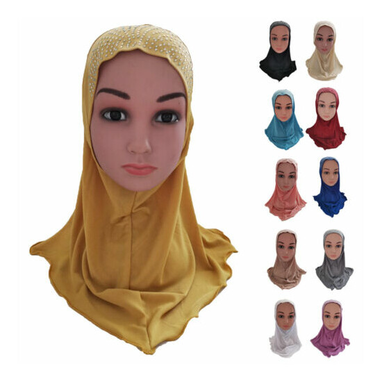 Ramadan Muslim Kids Girls Hijab Amira Head Scarf Islamic Head Wrap Caps Arab image {4}