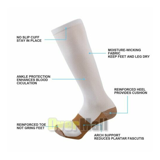5 Pairs White Compression Socks 20-30mmHg Graduated Support Mens Womens S/M-XXL image {3}