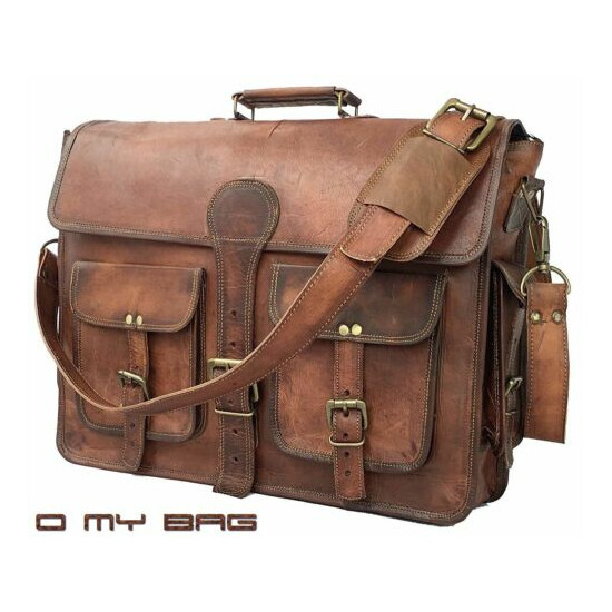 Soft Leather Bag Laptop Satchel Briefcase Brown Vintage Messenger Bag for Men image {1}