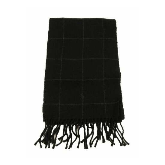 Polo Ralph Lauren Men's Black Plaid Pattern Wool Blend Fringe Scarf image {1}