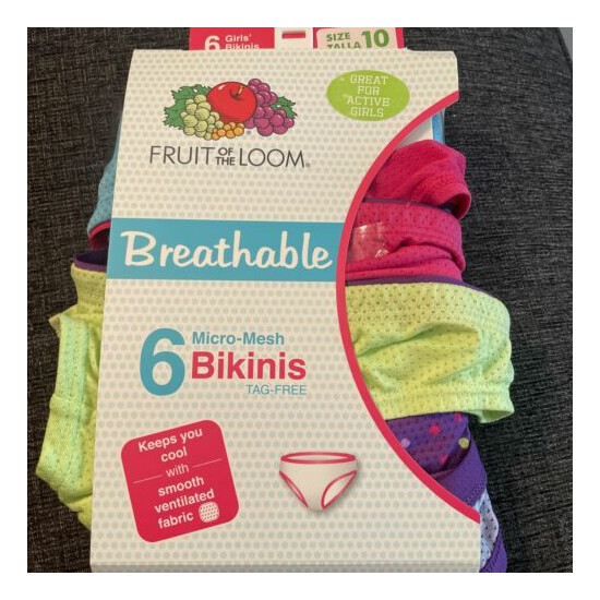 Fruit Of The Loom Girls 6 Pack Micro-Mesh Brief Breathable Underwear Size 10 image {1}