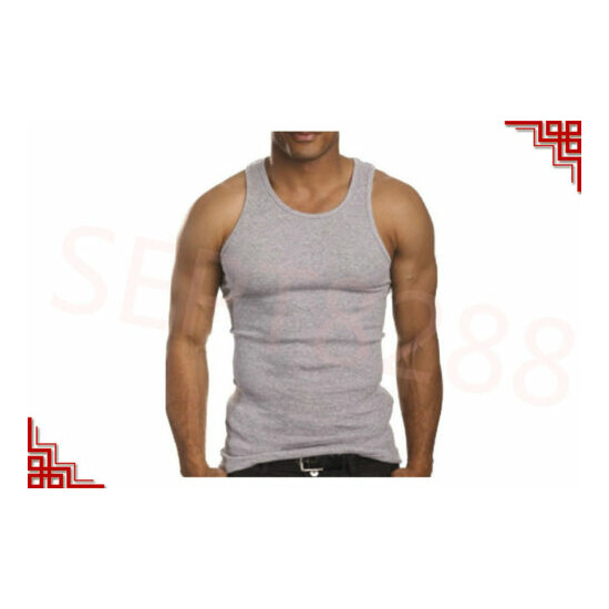 3-12 Packs Mens 100% Cotton Tank Top A-Shirt Undershirt Ribbed Black White Gray image {3}