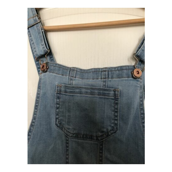 abercrombie kids girls 13/14 long overalls distressed light wash image {3}