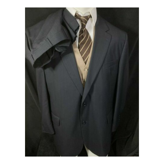 Jos A Bank Suit 48XL Two Piece Black Wool Pinstripe Mens 36x32 Business Express image {1}