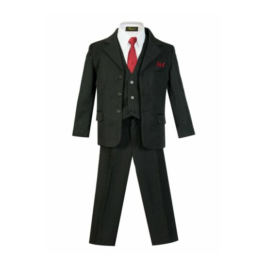 kids Boys Bridal Formal STRIPED suit 5 pcs set coat,vest,pant,shirt,clip tie  image {2}