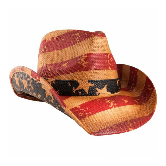MEN'S USA AMERICAN FLAG COWBOY HAT VINTAGE Tea Stain SHAPE-IT BRIM US Western image {3}