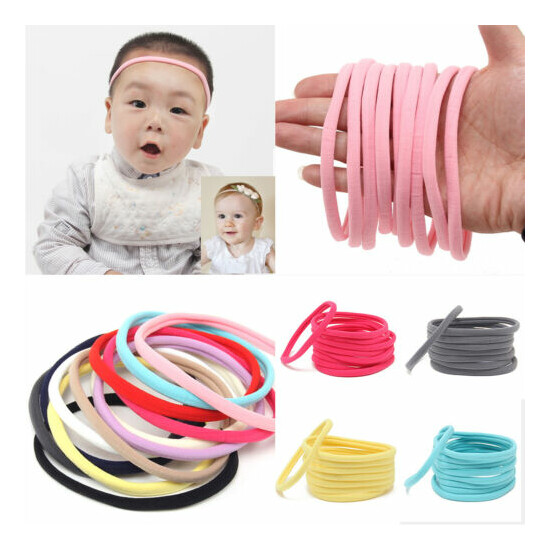 10PCS DIY Baby Soft Skinny Nylon Headband Simple Solid Elastic Hair Accessories image {1}