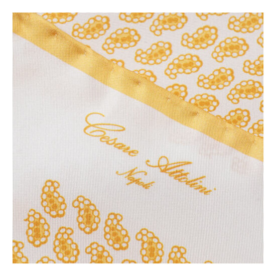New CESARE ATTOLINI Golden Yellow Paisley Print Silk Pocket Square image {2}
