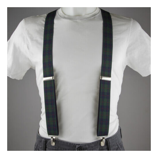 Tartan Green Navy Blue Red Clip On Trouser Braces Elastic Suspenders Handmade UK image {2}