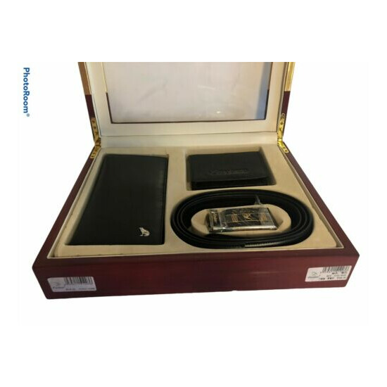 New Cardanro Mens Gift Box Black Leather Wallet Ratchet Belt Bi-Fold Card Holder image {1}
