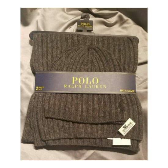 Polo Ralph Lauren Gray Lamb's Wool Blend PONY Hat & Scarf Set SHIPS FREE image {1}