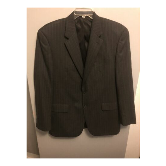 CHAPS Men’s Charcoal Blazer Two Button Wool Jacket Pinstriped Size 44R~Free Ship image {1}