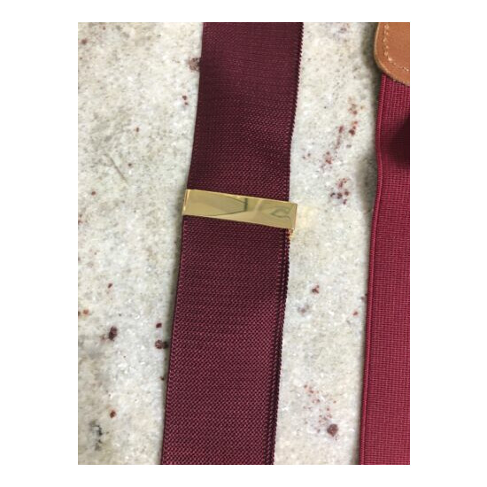 TRAFALGAR Mens Solid Burgundy Adjustable Leather Tan Trim Suspenders Braces image {5}