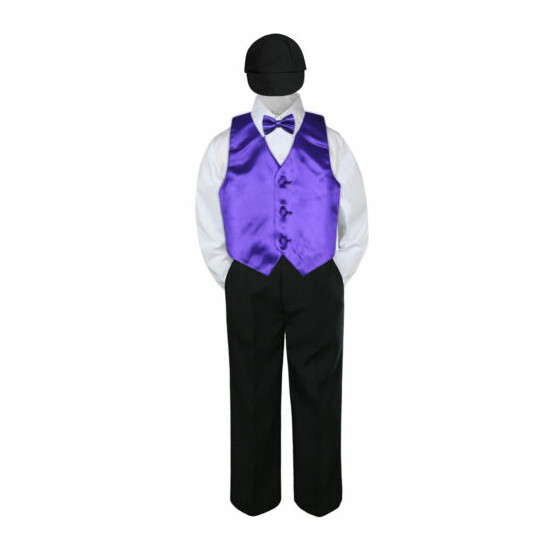 5pc Purple Vest Bow tie Hat Suit Set Baby Boy Toddler Kid Uniform S-7 image {2}