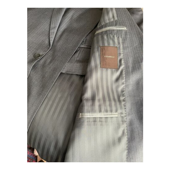 Men's Suit VITARELLI Grey with Blue Strip 2 Button/36 Pant Size image {3}