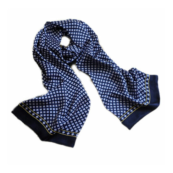 100% Silk Scarf Men's Cravat Neckerchief Double Layer Silky Classic Blue image {3}