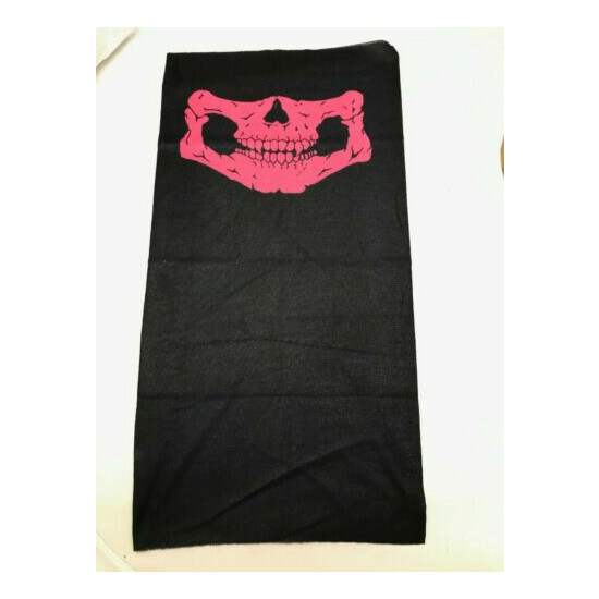 Bandana Head Wear Black and Pink Skull Face Cover Halloween Hair Accessory  image {3}