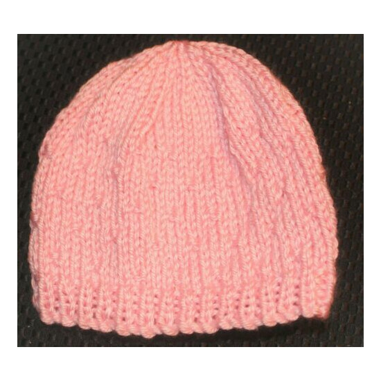 NEWBORN BABY HATS. Set of 3. 0-6 months Hand knitted . ALL PINK image {3}