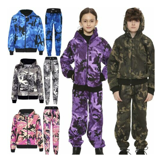 Kids Tracksuit Boys Girls Designer's Camouflage Jogging Suit Top Bottom 5-13 Yr image {1}