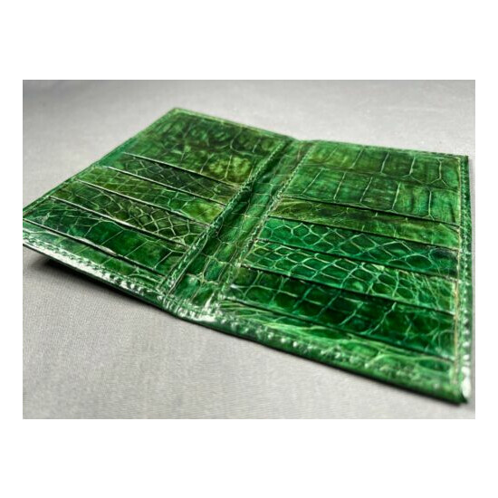 New Handmade Genuine GREEN Alligator /Crocodile Skin Deluxe Card Holder Wallet 4 image {4}