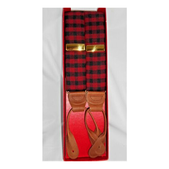 Polo Ralph Lauren Red & Black Leather Buttonhole Suspenders Brand New image {1}
