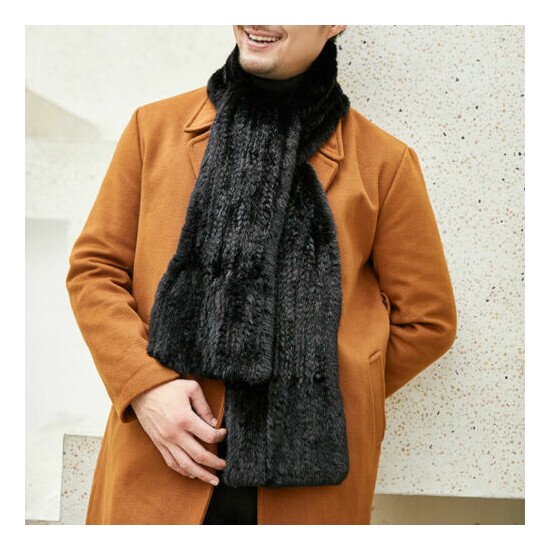 Handmade Knit Real Mink fur scarf Men's fur muffler Scarves soft luxury 180x20cm image {2}
