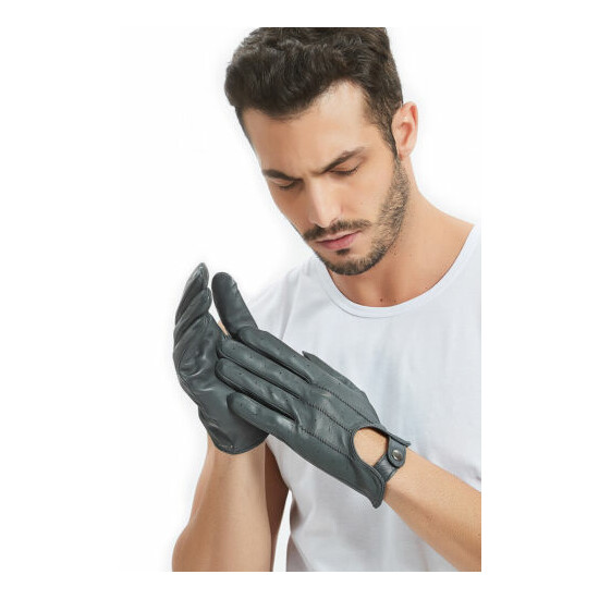 Kimobaa Men Whole Piece Real Italy Top Leather Unlined Motor Driving Gloves image {3}