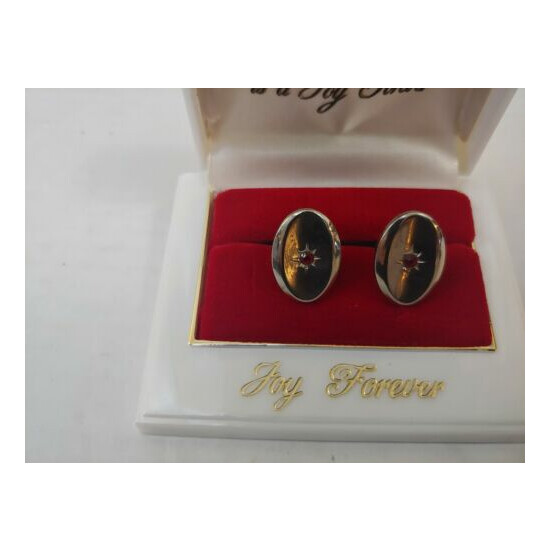Vtg Cuff Links With Case A Thing Of Beauty Is A Joy Forever Silver Red USA Thumb {3}
