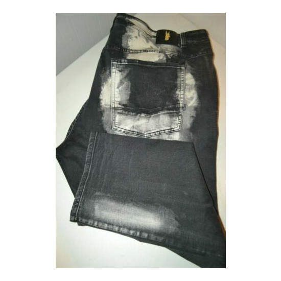 Makobi Men's Moto Style Skinny Distressed Bleached Black Denim Jeans Sz 52x34 image {1}
