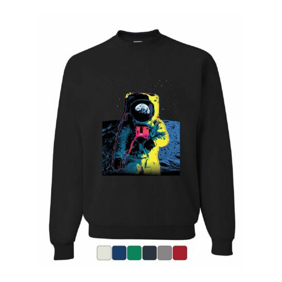Neon Astronaut Sweatshirt Moon Landing Space Travel Universe Earth Sweater image {1}