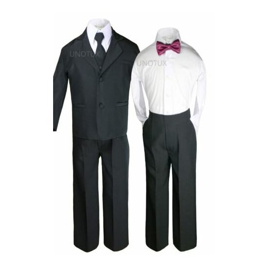 6pc Baby Boy Kid Teen Extra Bow tie Wedding Formal BLACK Vest Necktie Suits S-20 image {3}