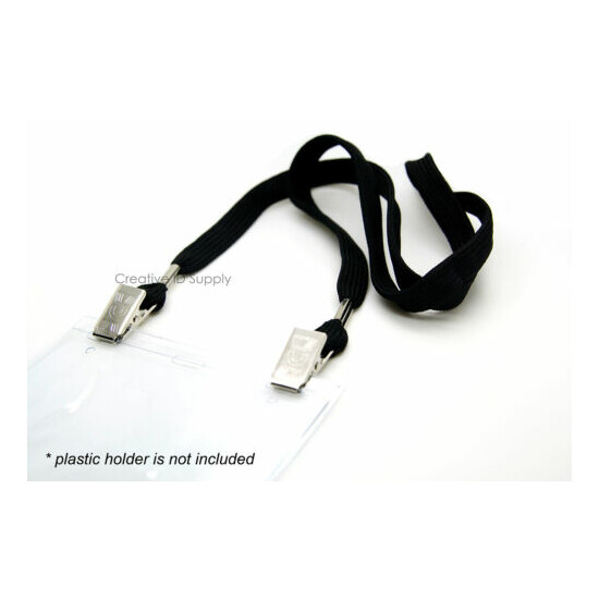 LOT 500 TWIST-FREE 1/2" WIDE NECK LANYARD WITH BULLDOG CLIP ON EACH END - BLACK image {3}